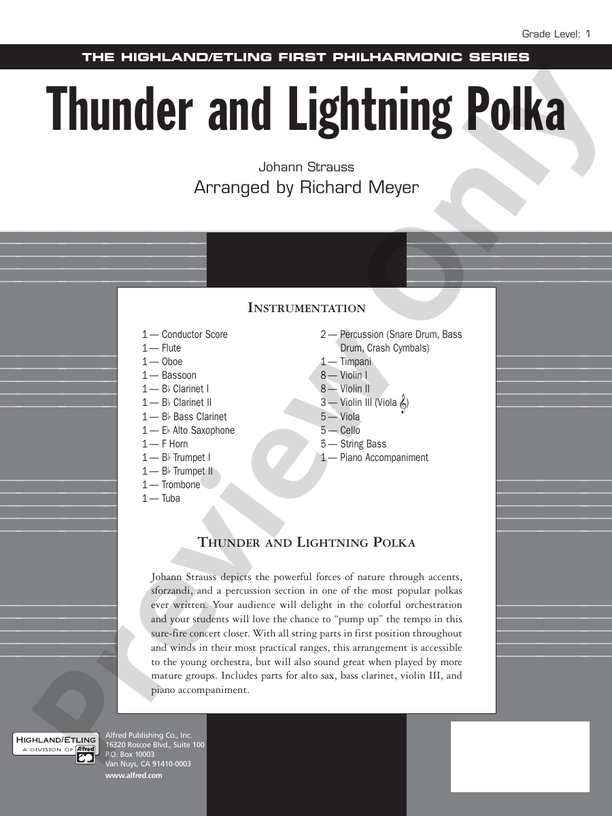 Thunder and Lightning Polka Full Orchestra Conductor Score & Parts