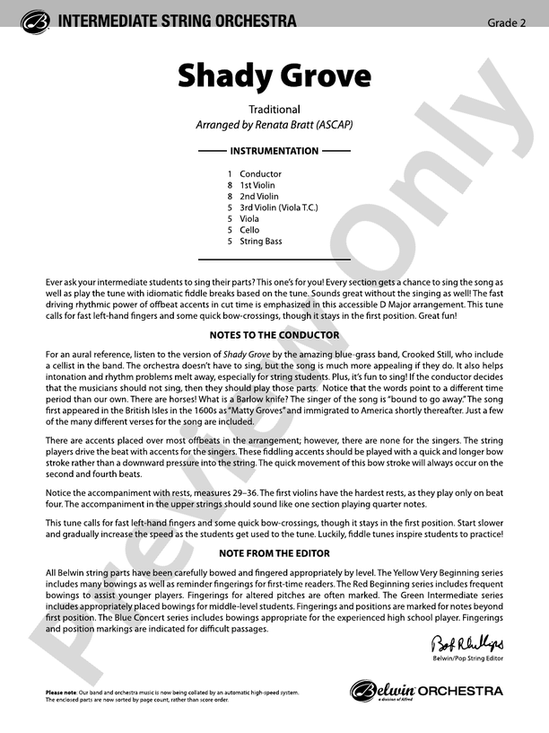 Shady Grove String Orchestra Conductor Score & Parts Digital Sheet