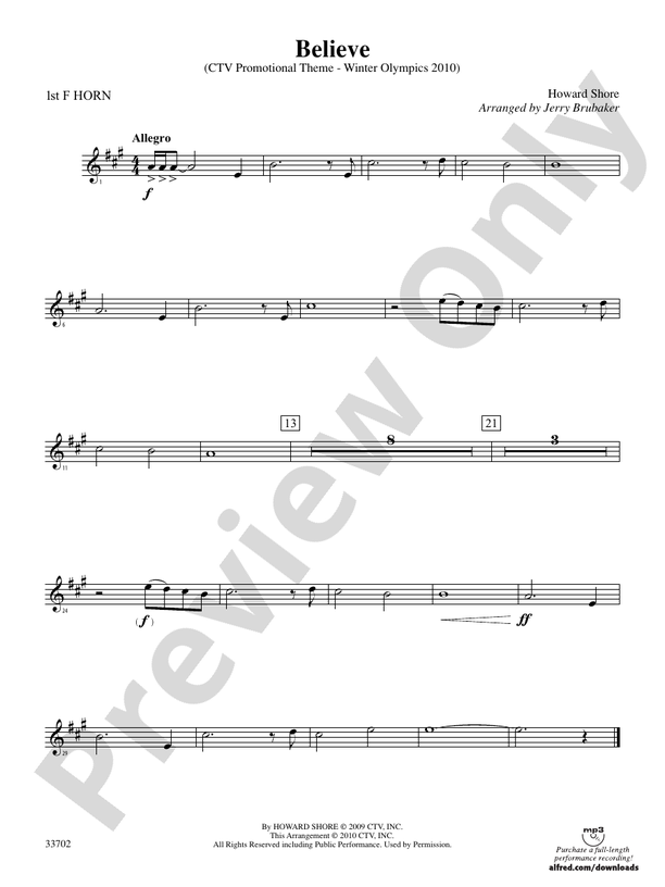Believe (Winter Olympics 2010): 1st F Horn