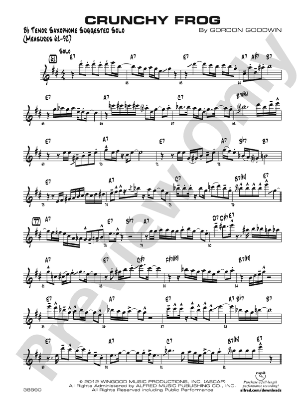 Crunchy Frog: Optional Solo Tenor Saxophone: Optional Solo Tenor ...