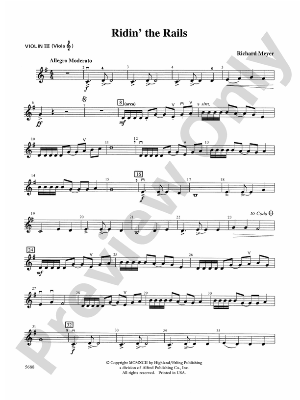 Ridin' the Rails: 3rd Violin (Viola [TC]): 3rd Violin (Viola [TC]) Part ...