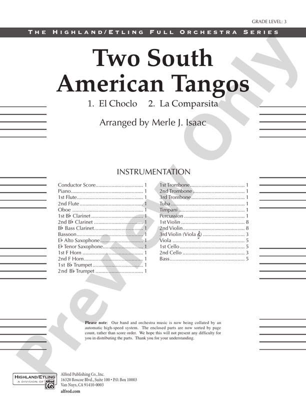 Two South American Tangos Full Orchestra Conductor Score & Parts