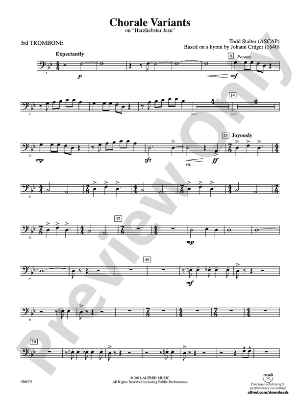 Chorale Variants 3rd Trombone 3rd Trombone Part Digital Sheet Music