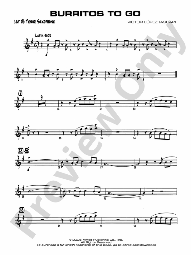 Burritos to Go Bflat Tenor Saxophone Bflat Tenor Saxophone Part Digital Sheet Music Download