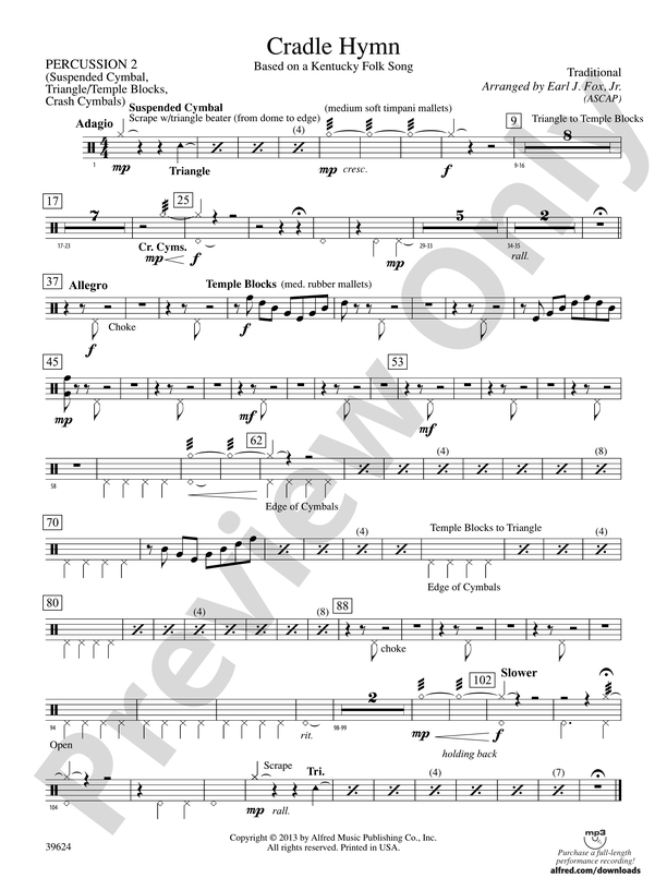 Cradle Hymn 2nd Percussion 2nd Percussion Part Digital Sheet Music Download