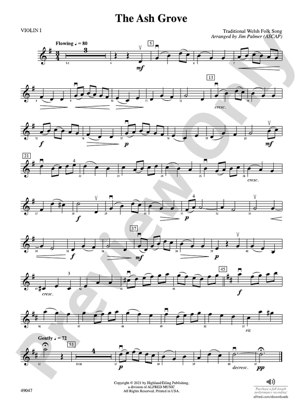 The Ash Grove 1st Violin 1st Violin Part Digital Sheet Music Download