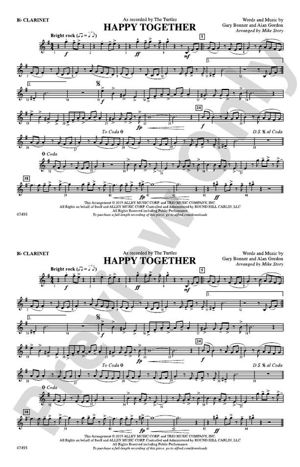 Happy Together: 1st B-flat Clarinet: 1st B-flat Clarinet Part - Digital ...