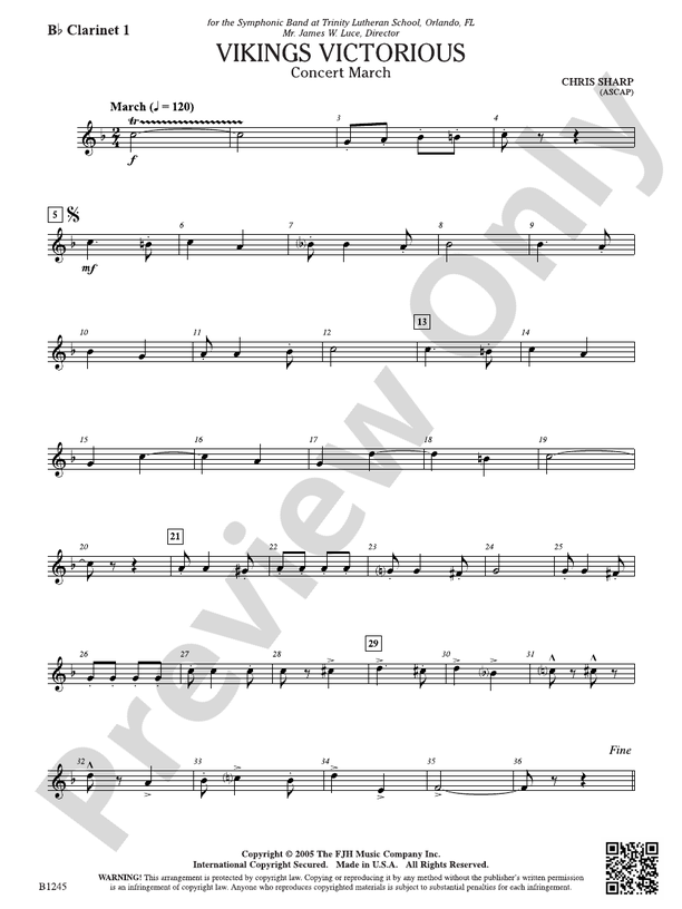 Vikings Victorious Concert March: B-flat Clarinet 1: B-flat