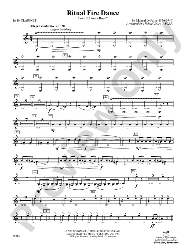 Ritual Fire Dance (From El Amor Brujo): 1st B-flat Clarinet