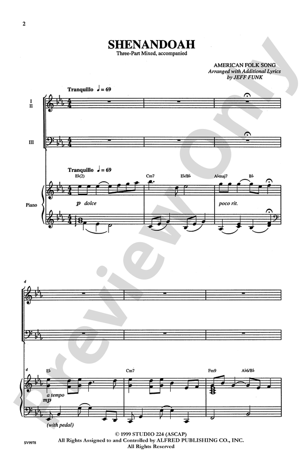 Shenandoah 3 Part Mixed Choral Octavo Digital Sheet Music Download 