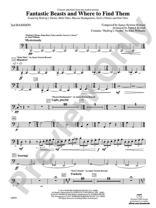 Fantastic Beasts and Where to Find Them 2nd Bassoon 2nd Bassoon Part Digital Sheet Music