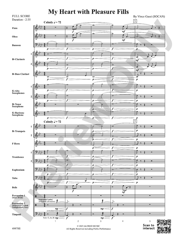 My Heart with Pleasure Fills Concert Band Conductor Score & Parts Vince Gassi Digital Sheet