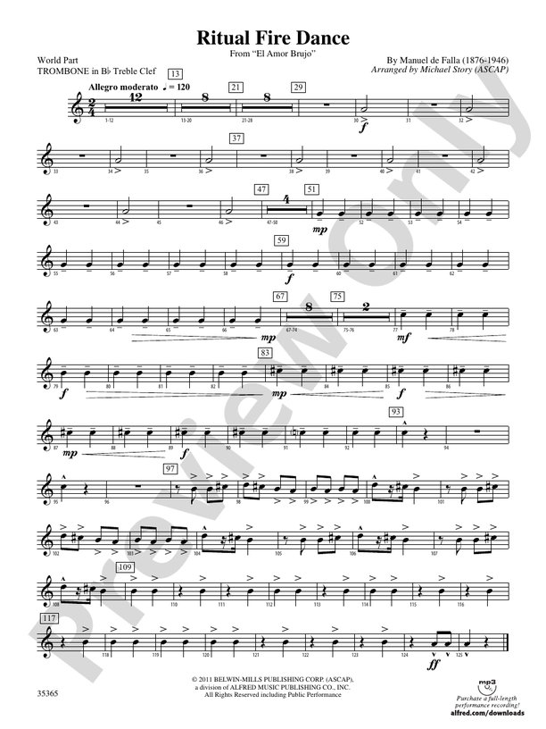 Ritual Fire Dance (From El Amor Brujo): (wp) 1st B-flat Trombone T.C.