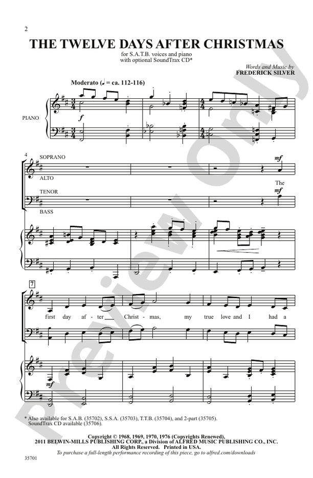 The Twelve Days After Christmas SATB Choral Octavo Frederick Silver