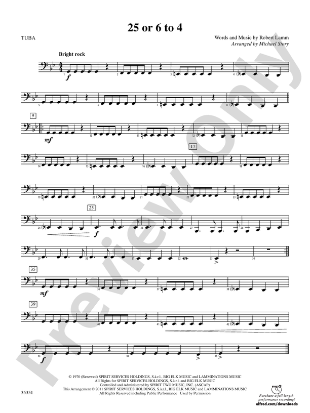 25 Or 6 To 4 Tuba Tuba Part Digital Sheet Music Download