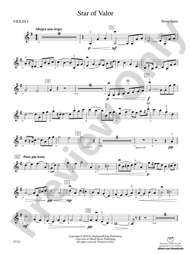 Acera concierto Hubert Hudson Star of Valor: 1st Violin: 1st Violin Part - Digital Sheet Music Download