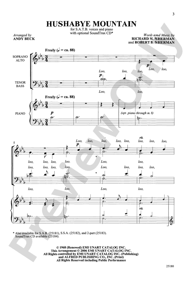 Hushabye Mountain (from the musical Chitty Chitty Bang Bang): SATB ...