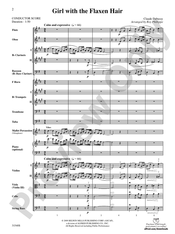 Girl with the Flaxen Hair Full Orchestra Conductor Score & Parts