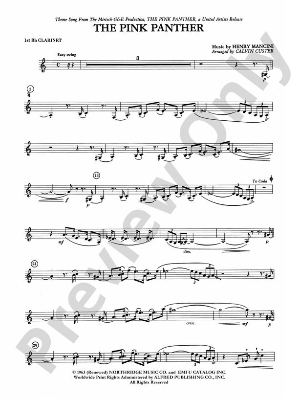 The Pink Panther: 1st B-flat 1st B-flat Clarinet Part - Digital Sheet Music