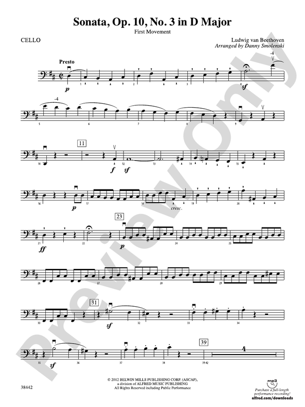 Sonata, Op. 10, No. 3 Cello Cello Part Digital Sheet Music Download