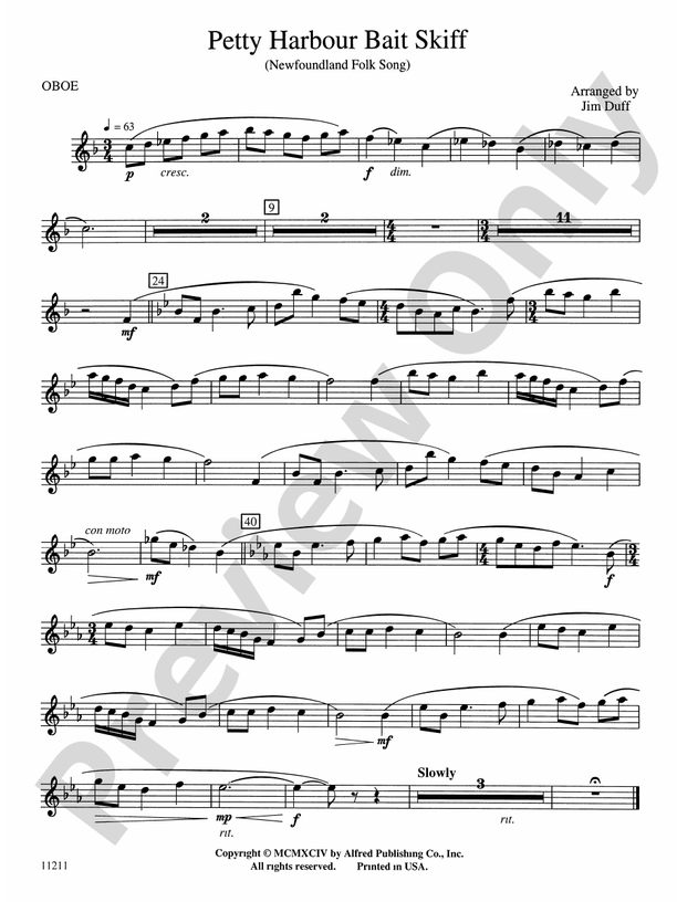 Petty Harbour Bait Skiff Oboe Oboe Part Digital Sheet Music Download