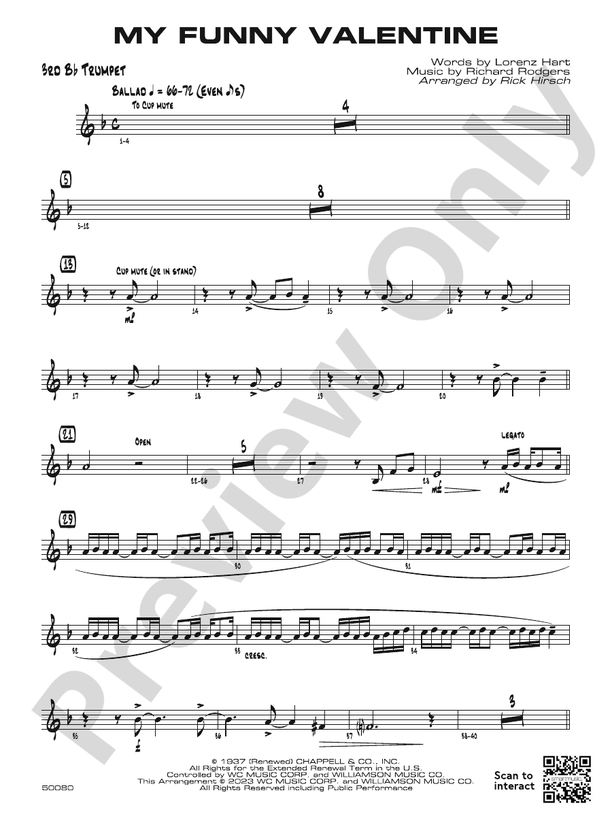 MY FUNNY VALENTINE/JJB: 3rd B-flat Trumpet: 3rd B-flat Trumpet Part ...