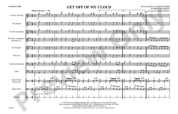 Get Off Of My Cloud Marching Band Conductor Score Parts The Rolling 