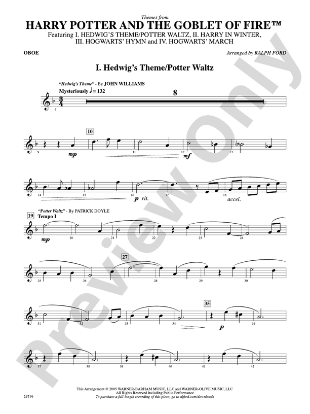 Harry Potter and the Goblet of Fire, Themes from Oboe Oboe Part Digital Sheet Music Download
