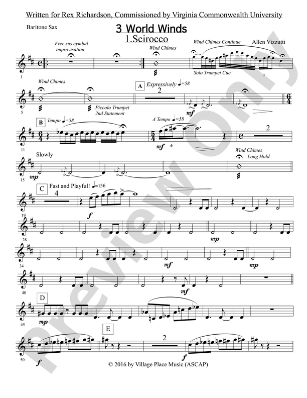 Three World Winds: E-flat Baritone Saxophone: E-flat Baritone Saxophone  Part Digital Sheet Music Download