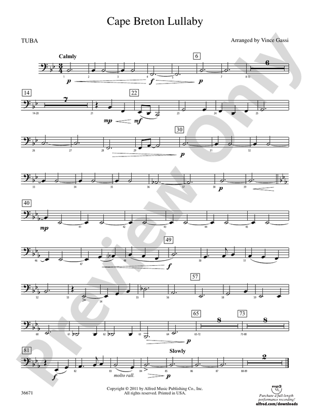 Cape Breton Lullaby Tuba Tuba Part Digital Sheet Music Download