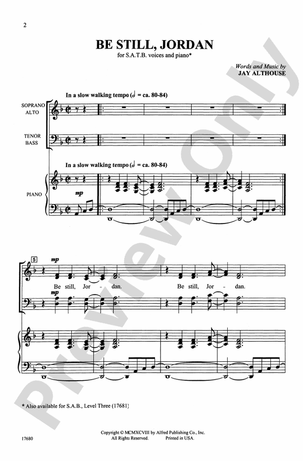 Be Still, Jordan SATB Choral Octavo Jay Althouse Digital Sheet Music Download
