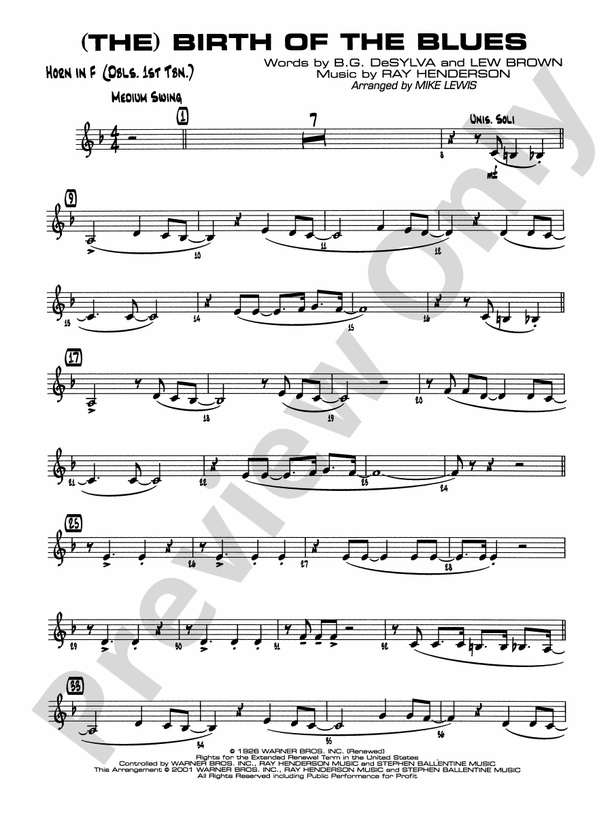 The Birth Of The Blues 1st F Horn 1st F Horn Part Digital Sheet Music Download 
