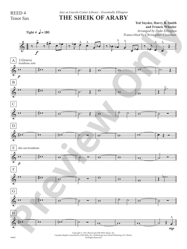 The Sheik of Araby Bflat Tenor Saxophone Bflat Tenor Saxophone Part