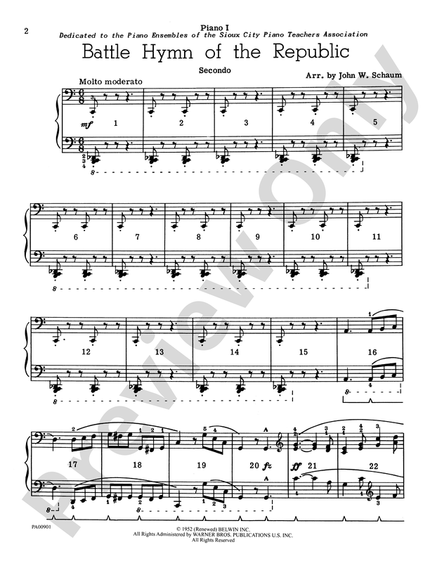 Battle Hymn of the Republic - Piano Quartet (2 Pianos, 8 Hands)