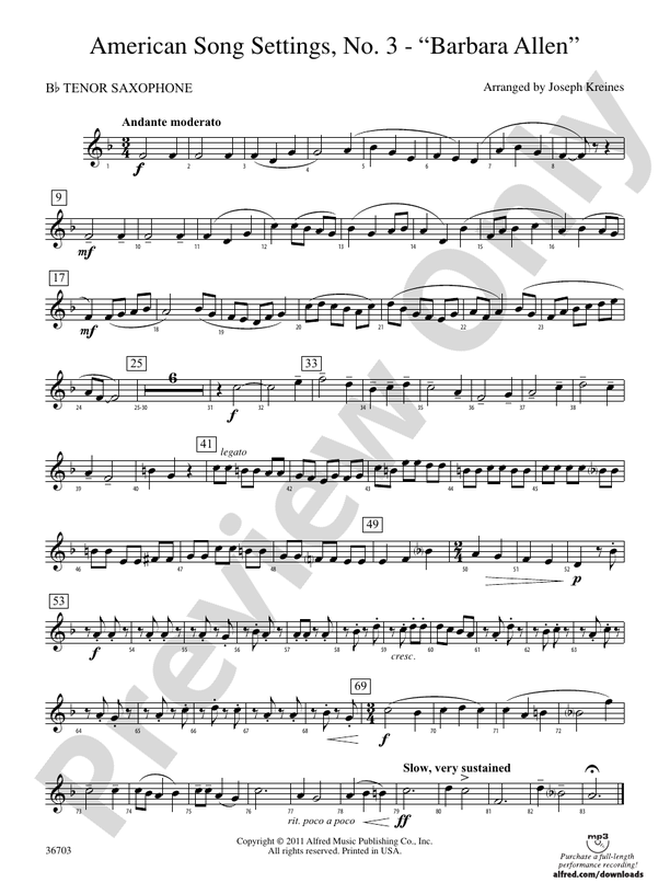 American Song Settings, No. 3 "Barbara Allen" Bflat Tenor Saxophone