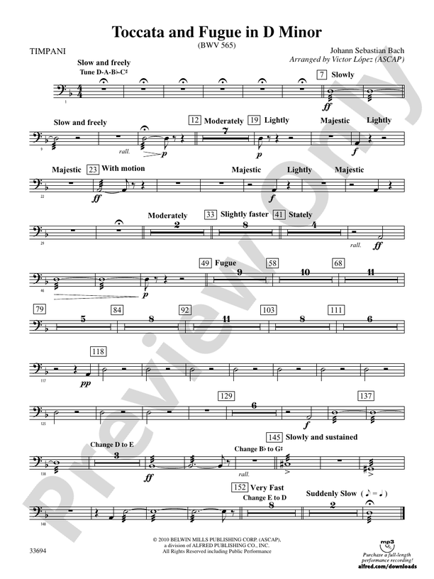Toccata And Fugue In D Minor Guitar Tab Toccata and Fugue in D Minor: Timpani: Timpani Part - Digital Sheet