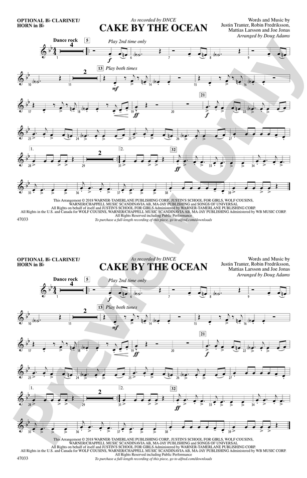 Cake by the Ocean: Optional Bb Clarinet/Horn in Bb