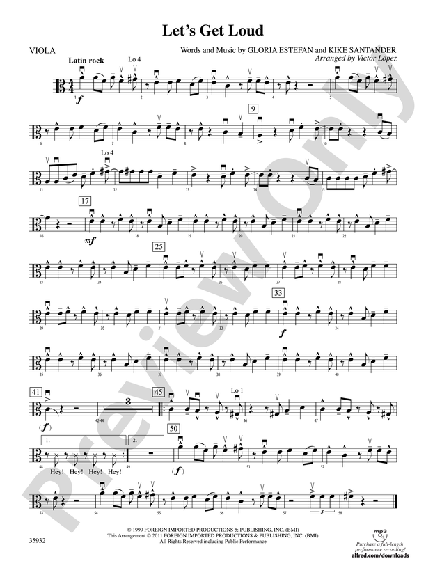 Let'S Get Loud: Viola: Viola Part - Digital Sheet Music Download