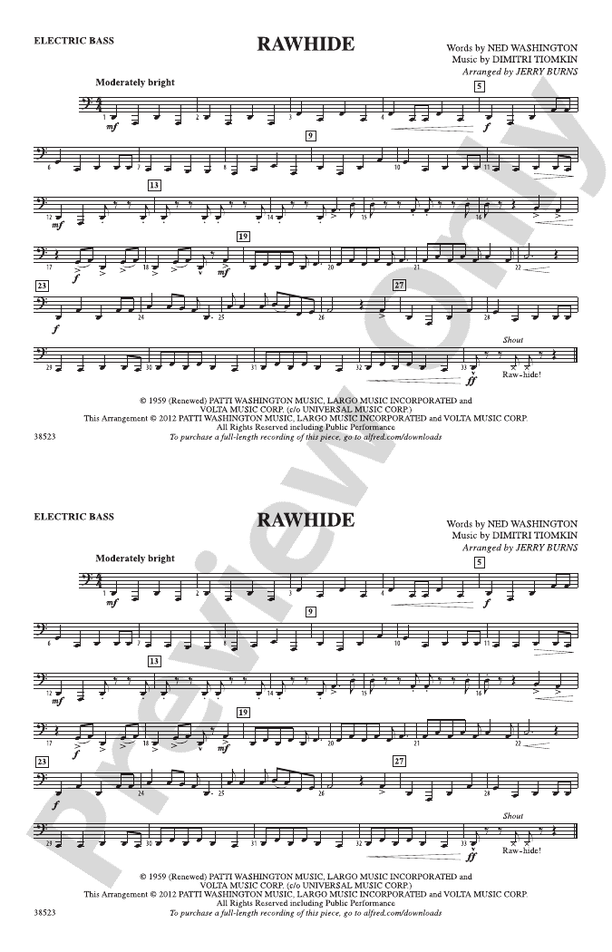 Rawhide Electric Bass Electric Bass Part Digital Sheet Music Download