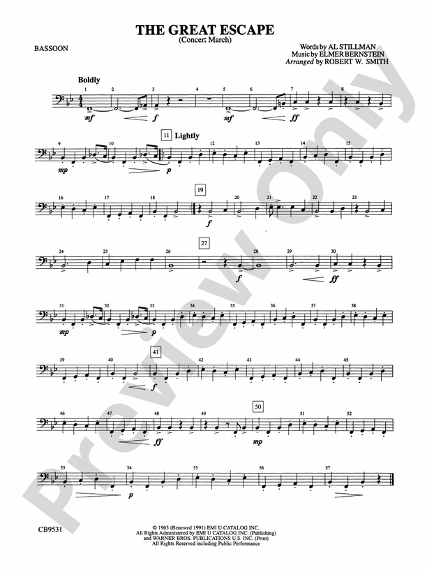 The Great Escape March Bassoon Bassoon Part Digital Sheet Music Download