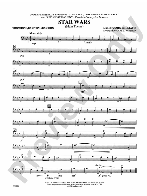 Star Wars® Main Theme: 1st Trombone: 1st Trombone Part - Digital Sheet ...