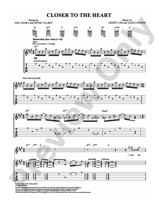 Closer to the Heart: Guitar TAB: Rush - Digital Sheet Music Download