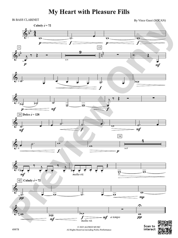 My Heart with Pleasure Fills Bflat Bass Bflat Bass Part Digital Sheet