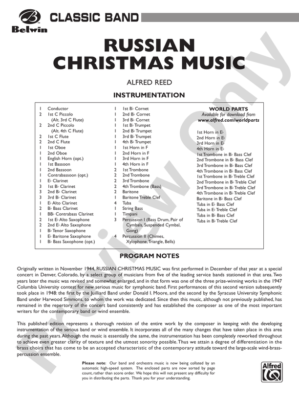 Russian Christmas Music Score Concert Band Score Digital Sheet