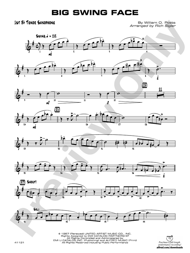 ビッグバンド楽譜「Big Swing Face」 Big Swing Face: B-flat Tenor Saxophone: B-flat Tenor