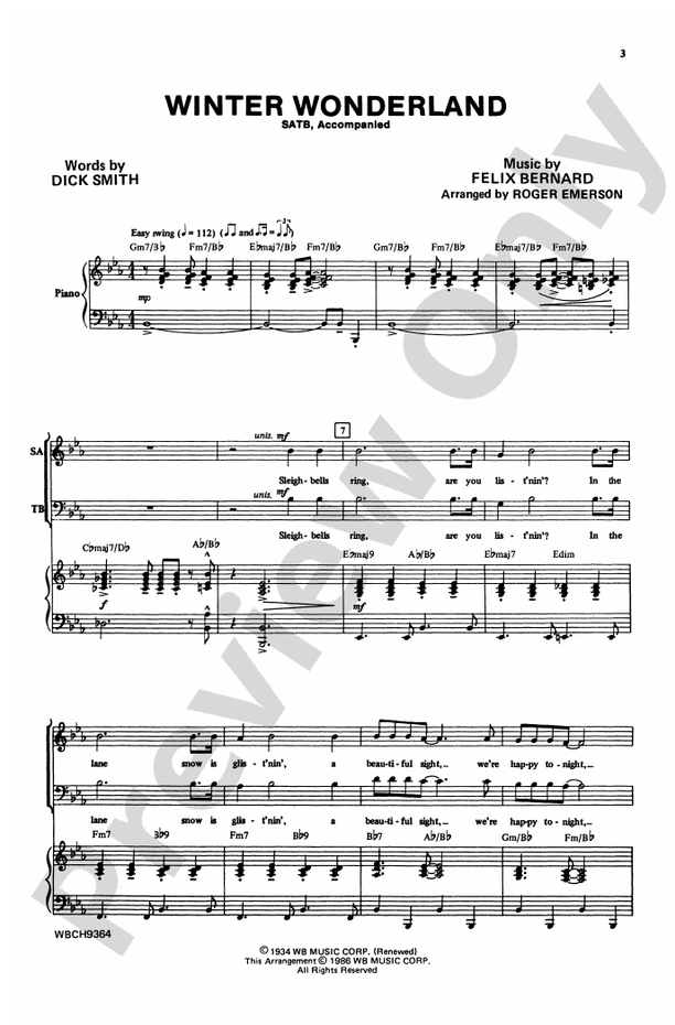 Winter Wonderland: SATB Choral Octavo: Felix Bernard - Digital Sheet ...