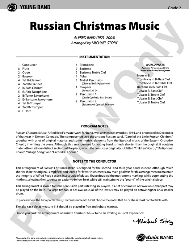 Russian Christmas Music Score Concert Band Score Digital Sheet