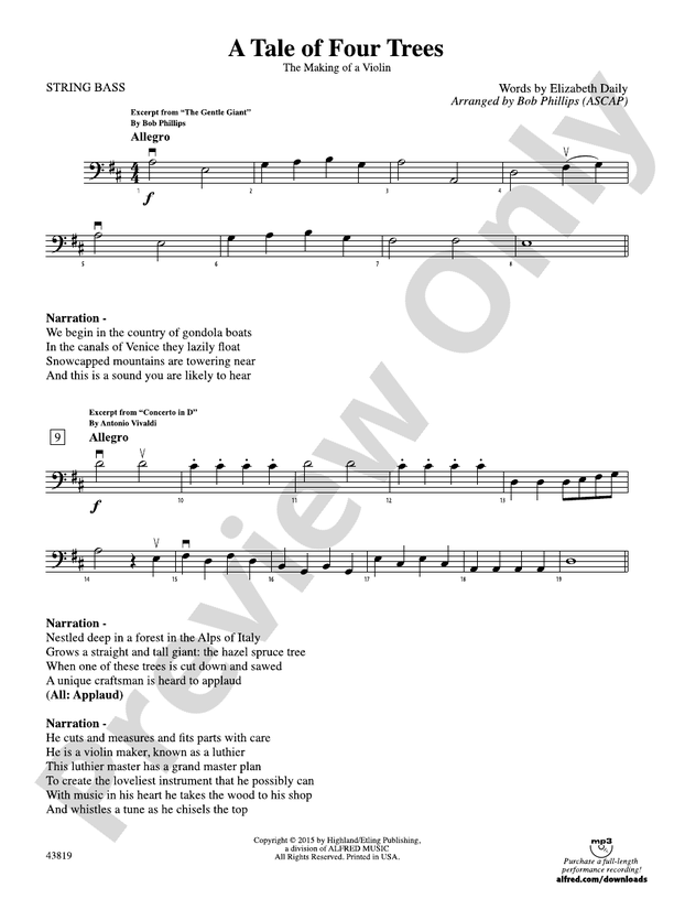 A Tale of Four Trees String Bass String Bass Part Digital Sheet