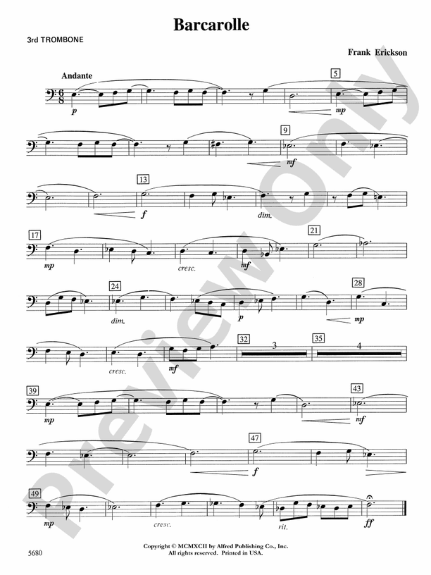 Barcarolle 3rd Trombone 3rd Trombone Part Digital Sheet Music Download