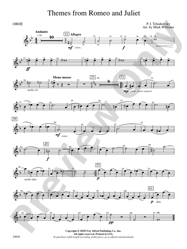 Romeo and Juliet, Themes from: Oboe: Oboe Part - Digital Sheet Music ...